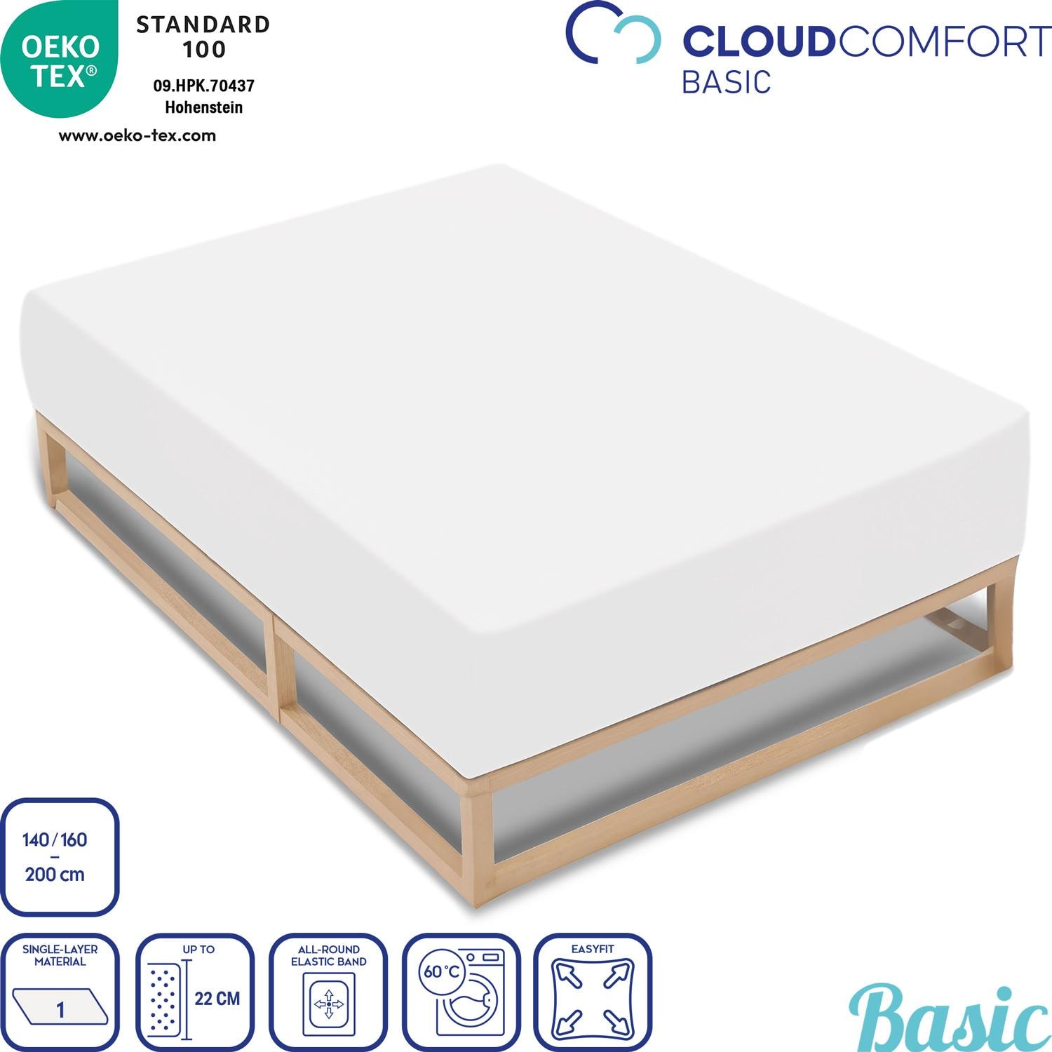 Double pack of CloudComfort Basic fitted sheets jersey stretch white 140 x 190 - 160 x 200 cm (2 pieces)