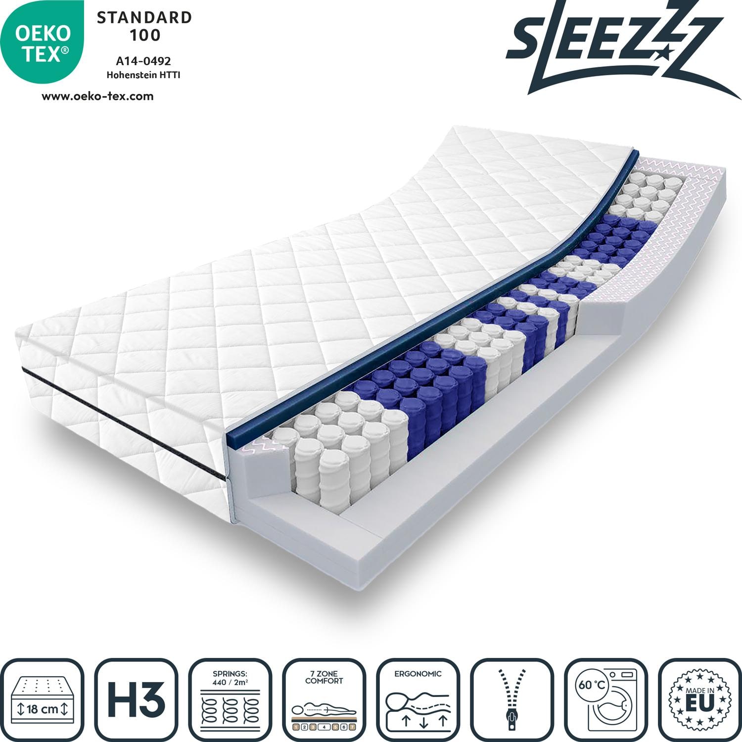 Features as icons – Sleezzz® Superior T18 pocket spring mattress 100 x 200 cm H3
