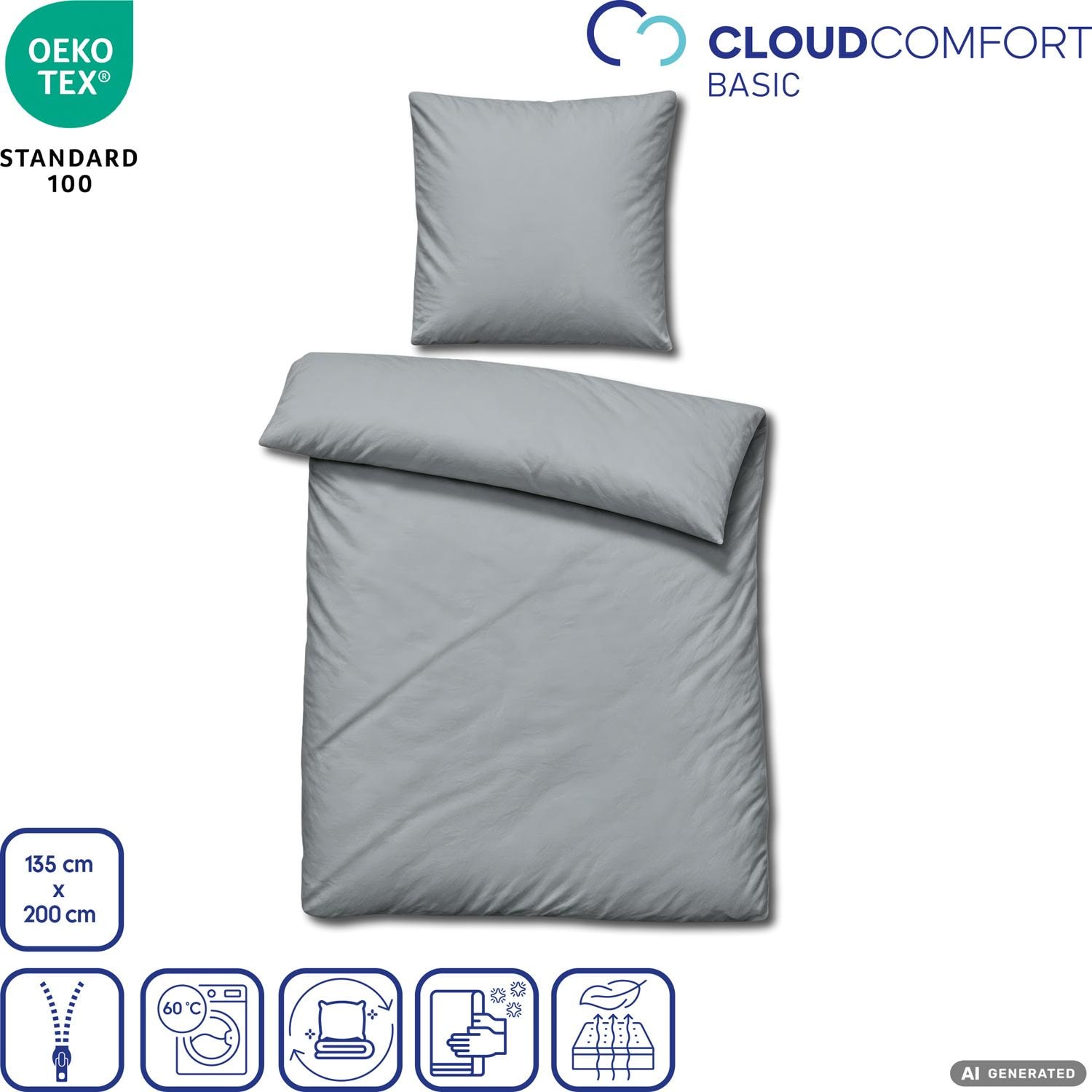Juego de cama Cloud Comfort de satén Mako, 135 x 200 cm + 80 x 80 cm, gris