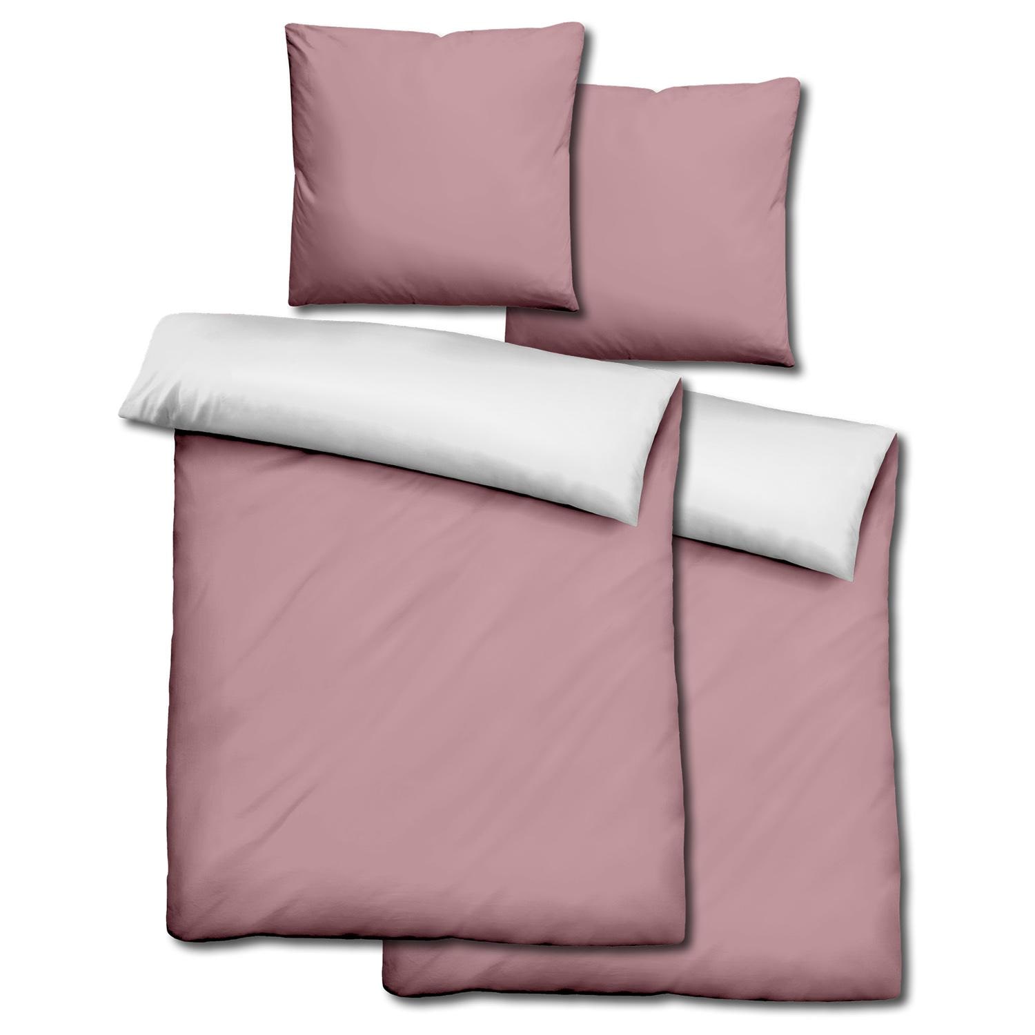 Double pack Sleezzz® Renforcé reversible bed linen rosé/white 135 x 200 + 80 x 80 cm