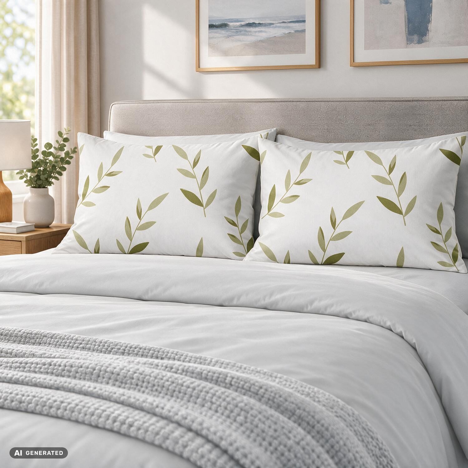 CloudComfort Basic: juego de 2 fundas de almohada de algodón blancas con motivos de hojas, 40 x 80 cm