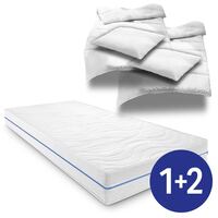 Colchón ergonómico 180x200 cm Supportho Premium 7 zonas, altura 18 cm, nivel de firmeza H2/H3 + 2 x juego de cama CloudComfort Basic de microfibra 135 x 200 cm + 80 x 80 cm