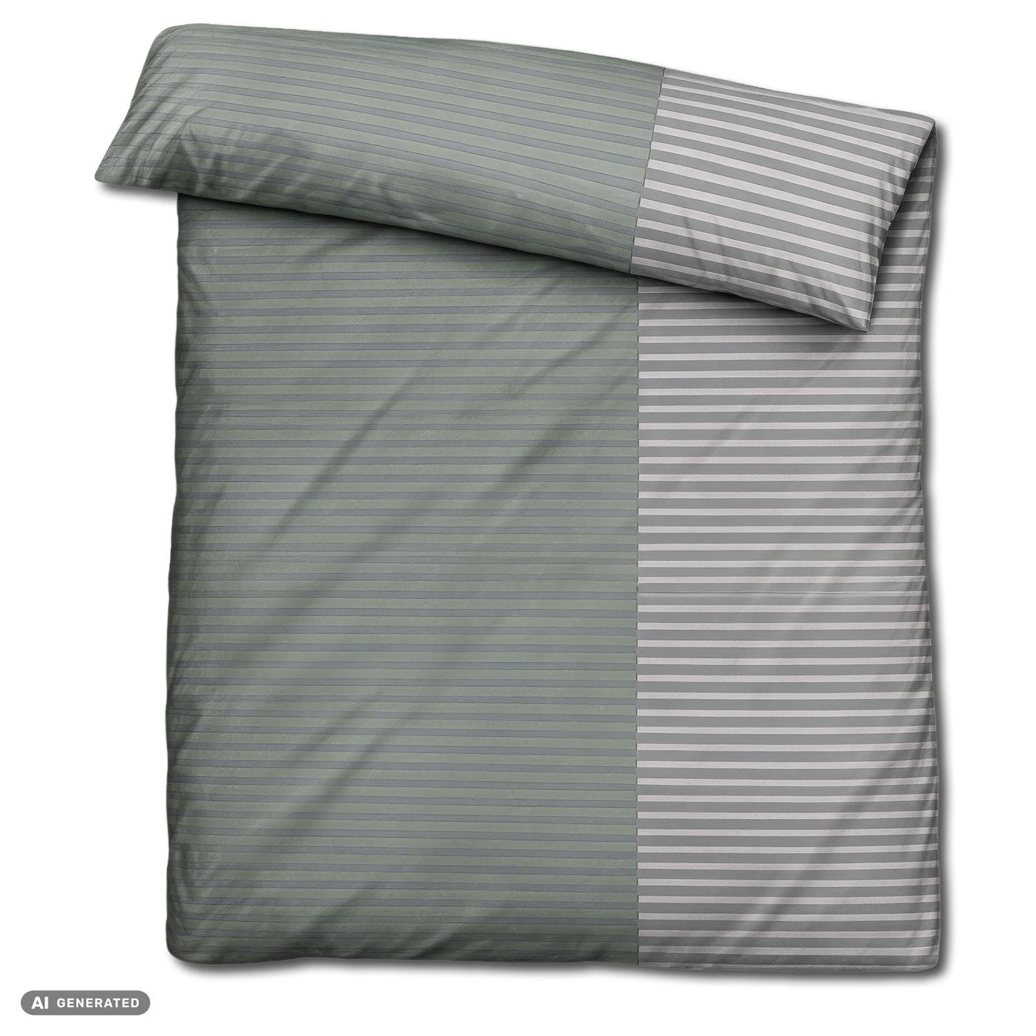 Juego de cama CloudComfort Renforcé, rayas grises y verdes, 135 x 200 + 80 x 80 cm