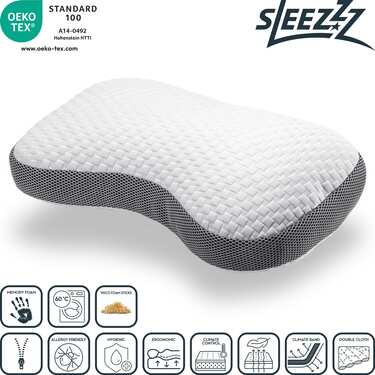 2 almohadas viscoelásticas Sleezzz Premium con contorno de mariposa, de 36 x 60 cm, con funda de doble tejido agradable al tacto