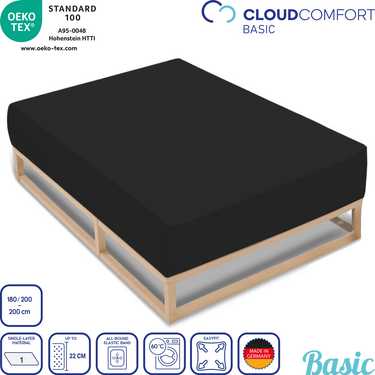 Pack económico 4 colores CloudComfort Basic sábana bajera jersey stretch blanco/gris plata/gris oscuro/negro 180 x 190 - 200 x 200 cm (4 piezas)