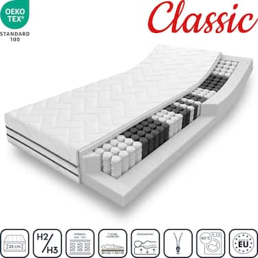 80 x 200 cm Classic Pocket Spring Mattress, Height 23 cm, Firmness Level H2/H3