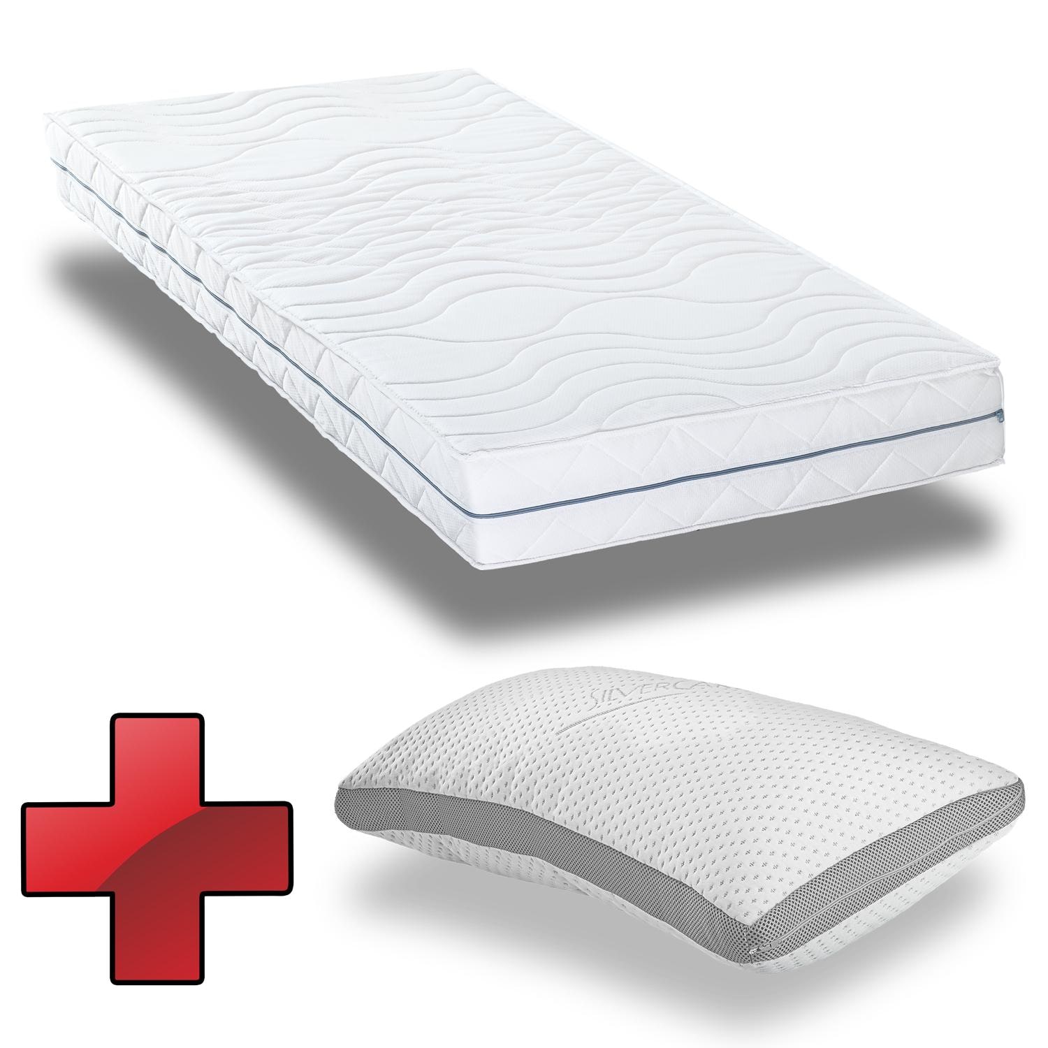 Ergonomic Supportho Premium cold foam mattress 100 x 200 cm, height 18 cm, firmness level H2/H3 + Supportho gel effect comfort sleeping pillow 40 x 80 cm