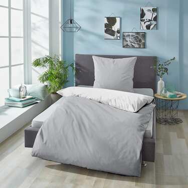 Sleezzz® Renforcé reversible bed linen light gray/white 135 x 200 + 80 x 80 cm