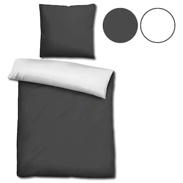 Sleezzz® Renforcé reversible bed linen dark gray/white 135 x 200 + 80 x 80 cm