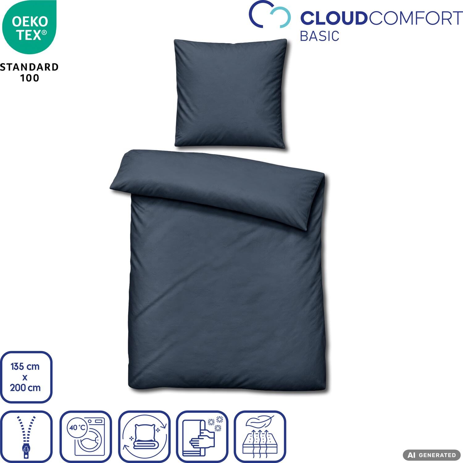 Juego de dos juegos de ropa de cama CloudComfort Basic de microfibra, color antracita, 135 x 200 + 80 x 80 cm