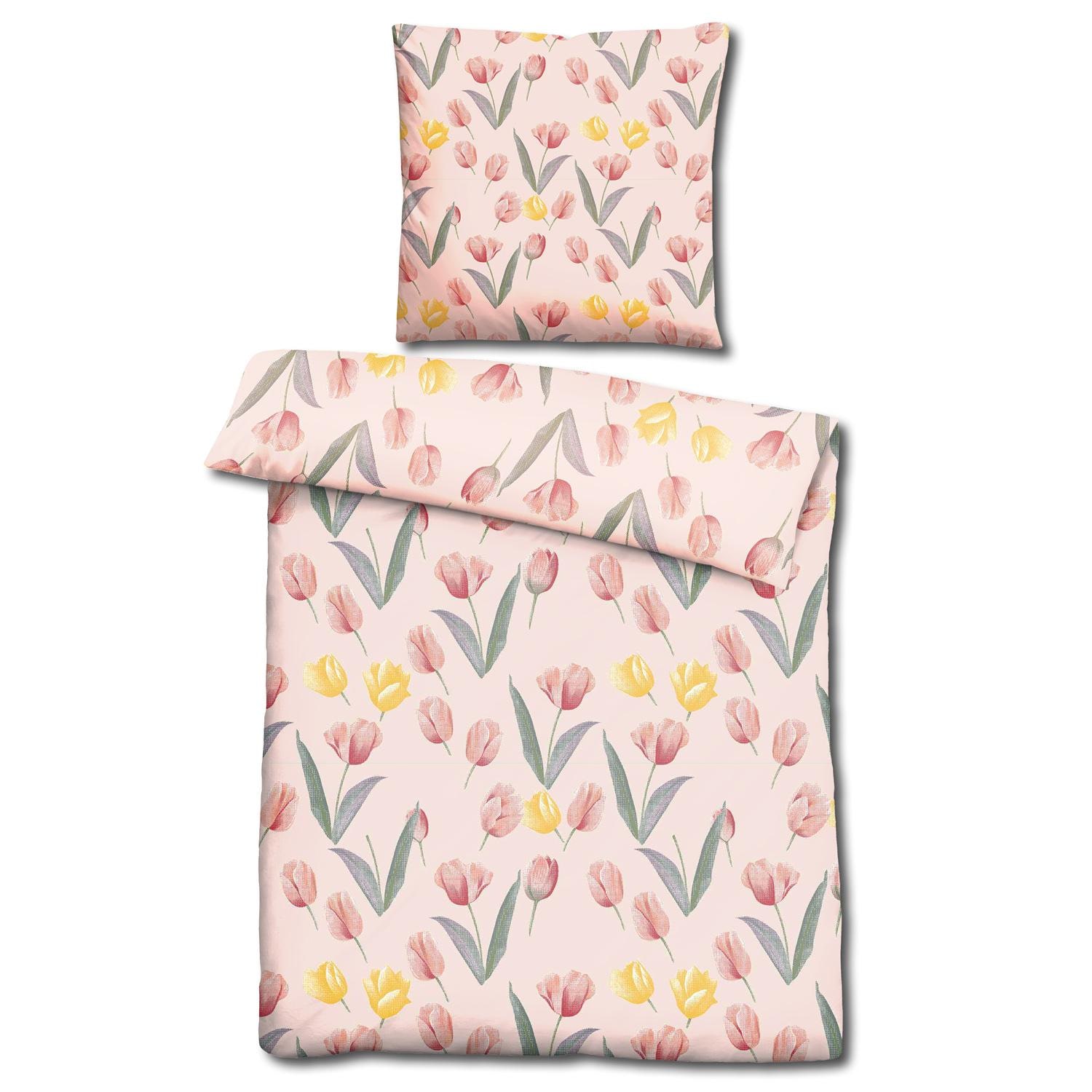 Double pack CloudComfort Basic microfiber bed linen tulips 135 x 200 + 80 x 80 cm