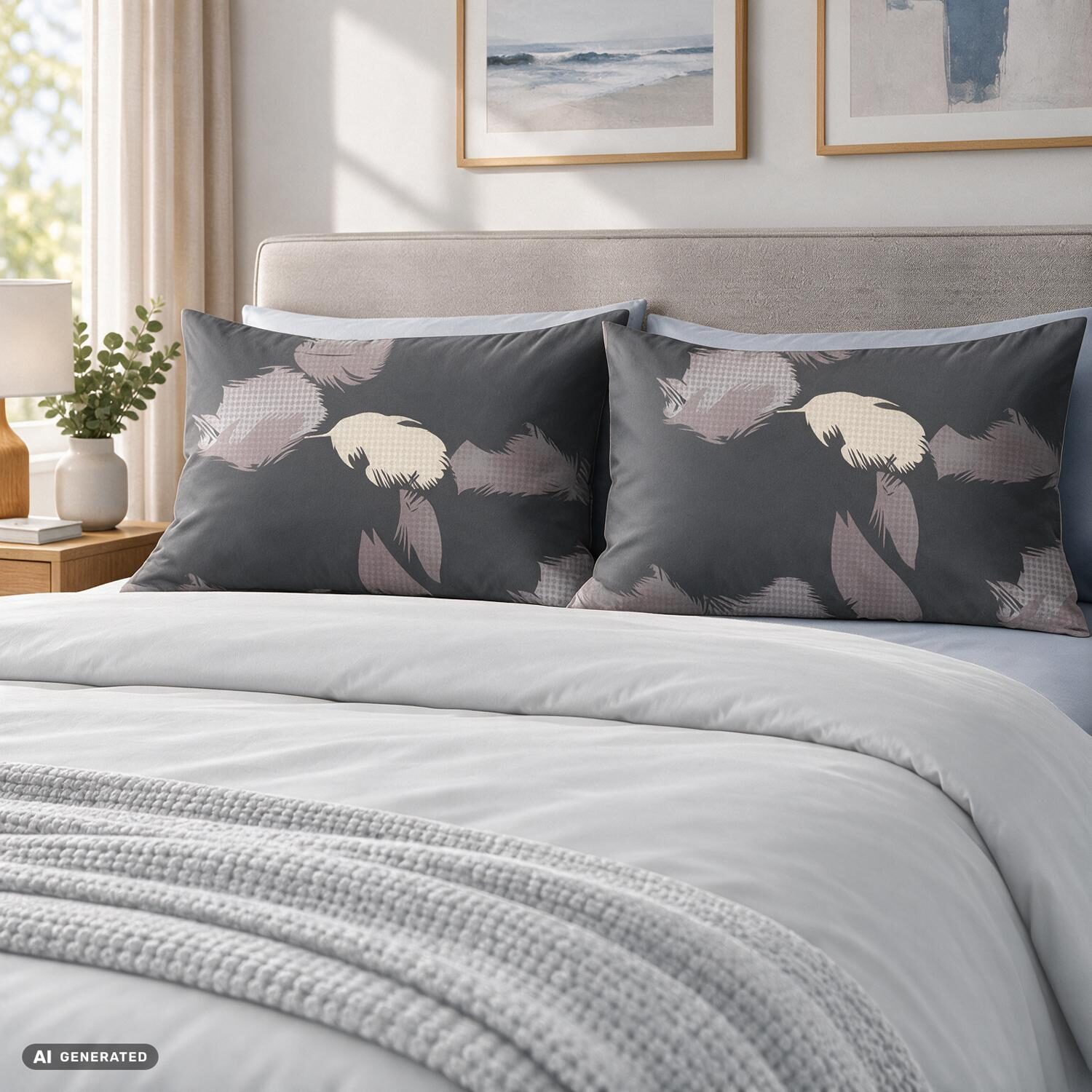 CloudComfort Basic: juego de 2 fundas de almohada de algodón, gris/lila, 40 x 80 cm