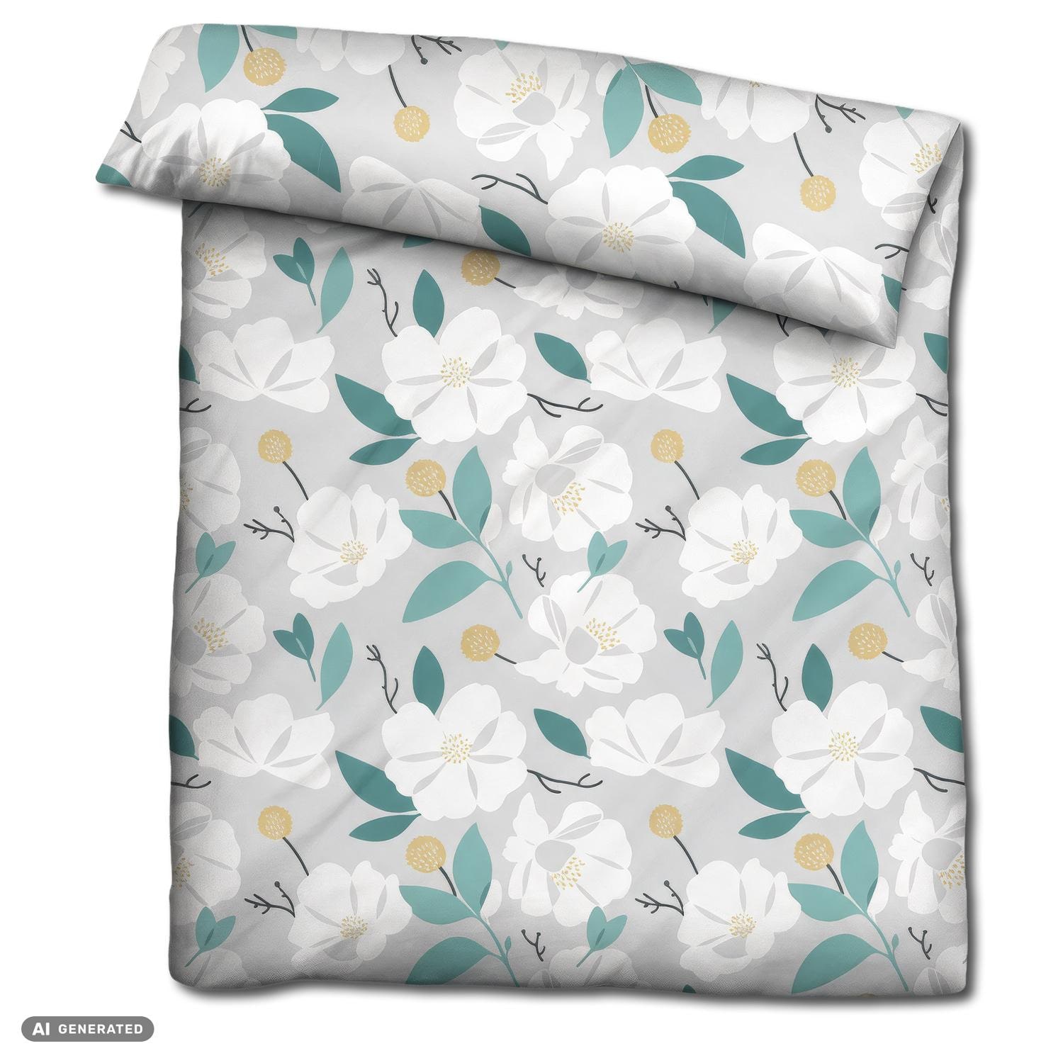 Juego de cama CloudComfort Renforcé con estampado de flores blancas, 135 x 200 + 80 x 80 cm