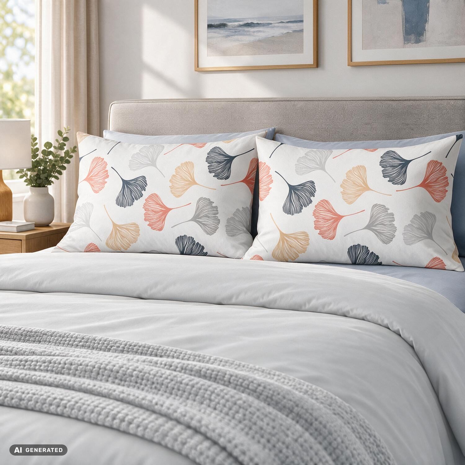 Juego de 2 fundas de almohada de algodón CloudComfort Basic con estampado de flores, 40 x 80 cm