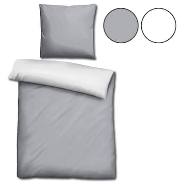 Double pack Sleezzz® Renforcé reversible bed linen light gray/white 135 x 200 + 80 x 80 cm