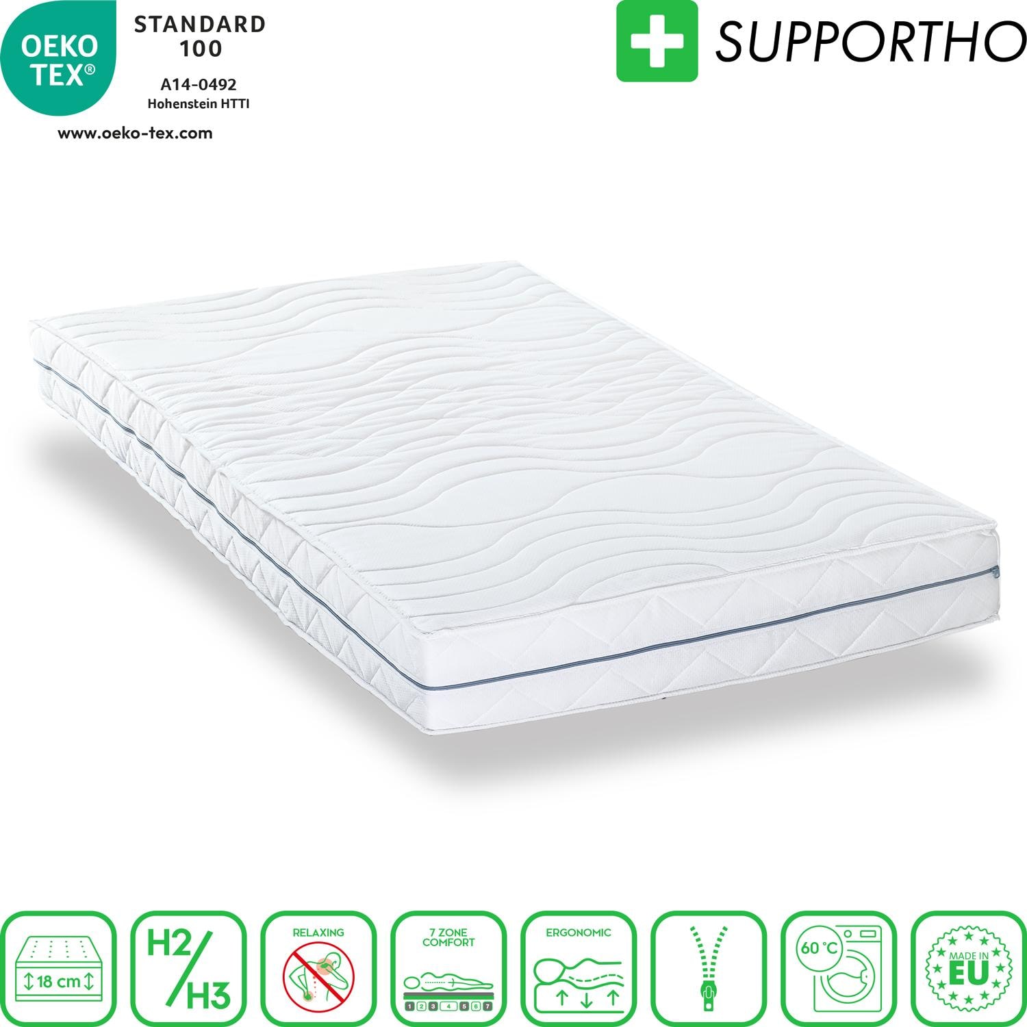 Ergonomic mattress 140x200 cm 7-zone Supportho Premium, height 18 cm, firmness level H2/H3 + CloudComfort Basic microfiber bed set 135 x 200 cm + 80 x 80 cm
