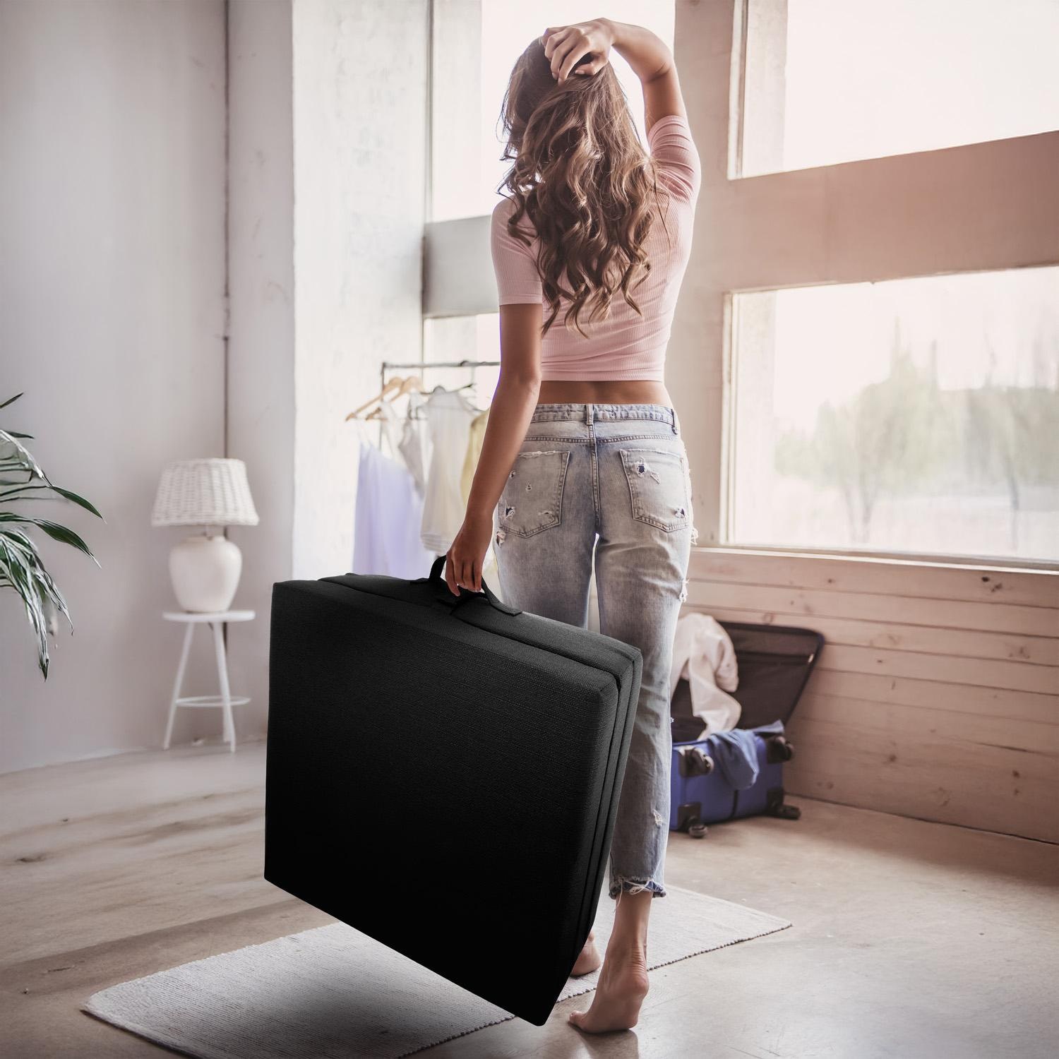 CloudComfort Premium katlanır yatak 70 x 195 cm siyah, 10 cm yüksekliğinde döşemelik kumaş kaplı