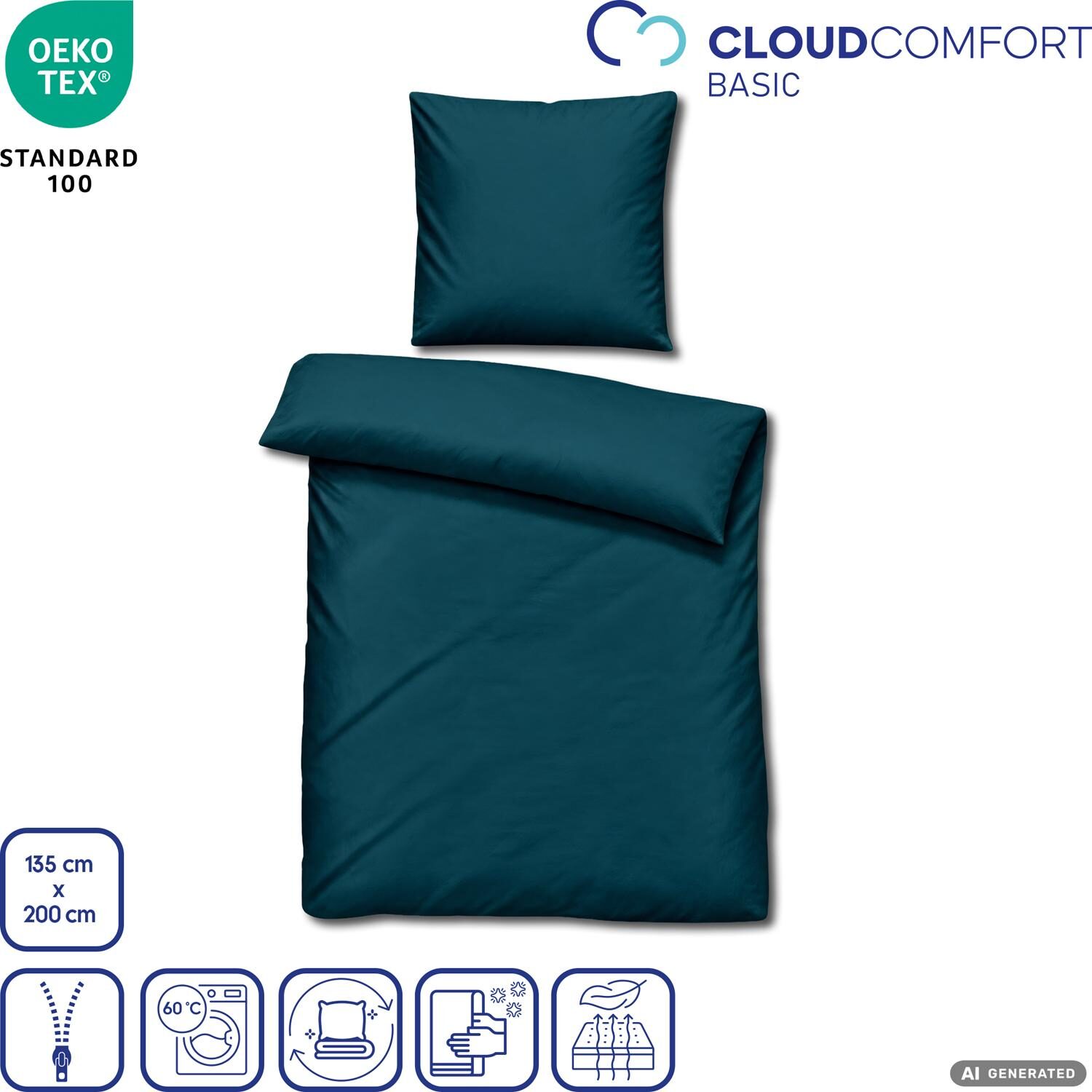 Juego de dos piezas de ropa de cama Cloud Comfort de satén de mako, 135 x 200 cm + 80 x 80 cm