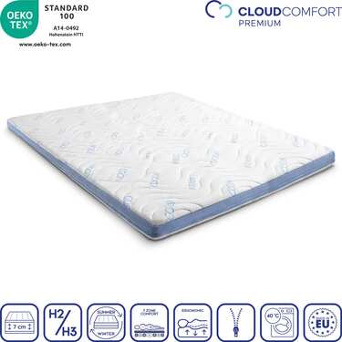 Šalto putplasčio užvalkalas "CloudComfort Cool" 180 x 200 cm H2/H3, aukštis 7 cm, kietumo lygis H2/H3, 7 zonų užvalkalas su vasaros ir žiemos pusėmis