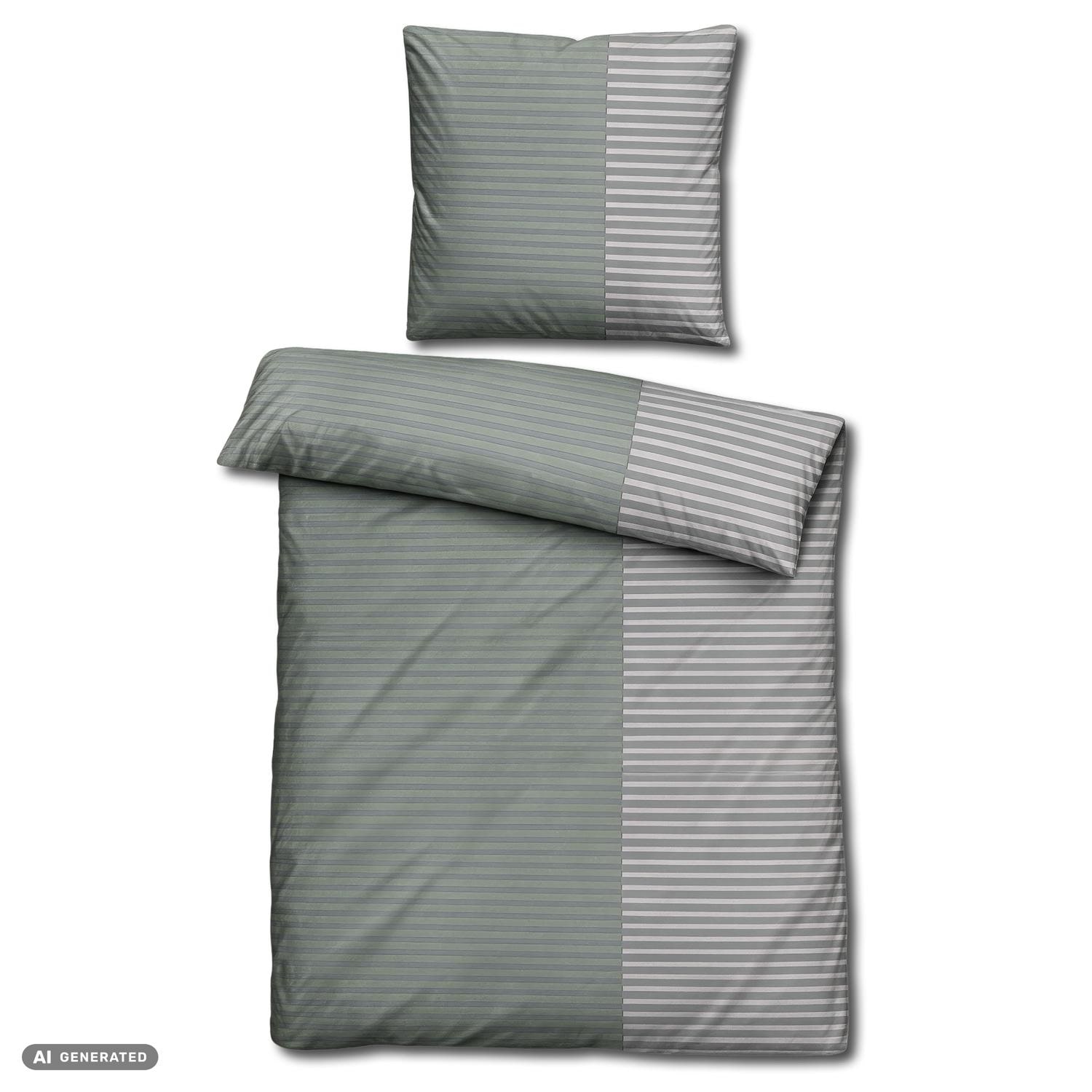 Juego de cama CloudComfort Renforcé, rayas grises y verdes, 135 x 200 + 80 x 80 cm