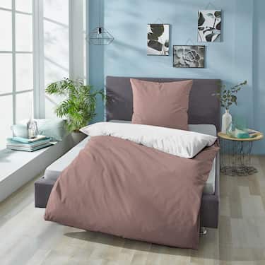 Sleezzz® Renforcé reversible bed linen light brown/white 135 x 200 + 80 x 80 cm