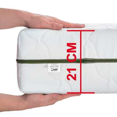 Colchón con núcleo de muelles ensacados de 7 zonas Sleezzz Smart 90 x 200 cm, altura 21 cm, nivel de firmeza H2/H3 + juego de cama de microfibra CloudComfort Basic 135 x 200 cm + 80 x 80 cm