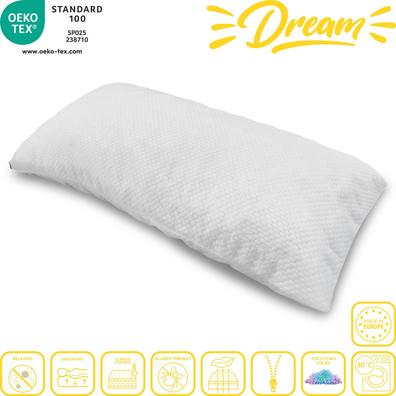 Vlastnosti v symbolech – Sada 4 viskoelastických polštářů na podporu krku Dream 40 x 80 cm