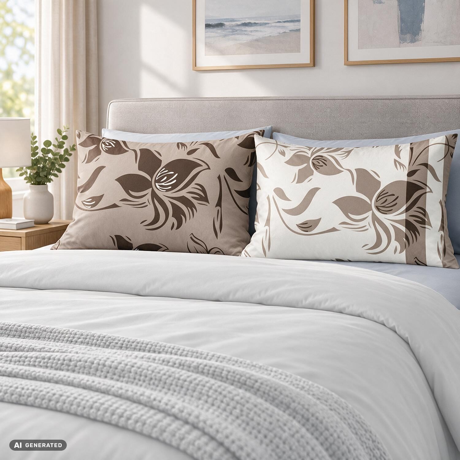 Funda de almohada de algodón CloudComfort Basic, color topo/blanco, juego de 2 unidades, 40 x 80 cm