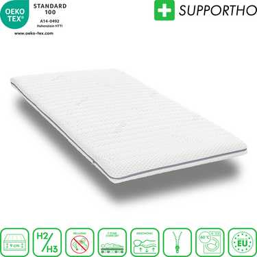 Supportho topper de espuma fría premium 100 x 200 cm H3, altura 9 cm, grado de dureza H3 con funda antibacteriana
