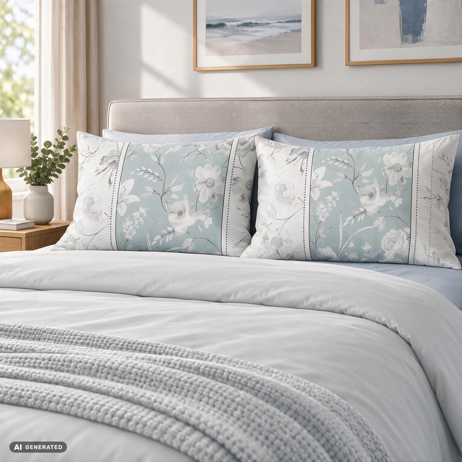 Funda de almohada de algodón CloudComfort Basic, azul claro/blanco, juego de 2 unidades, 70 x 90 cm