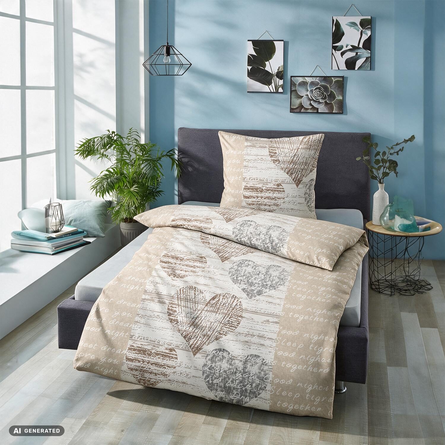 Juego de cama de microfibra CloudComfort Basic con motivos de corazones, 135 x 200 + 80 x 80 cm