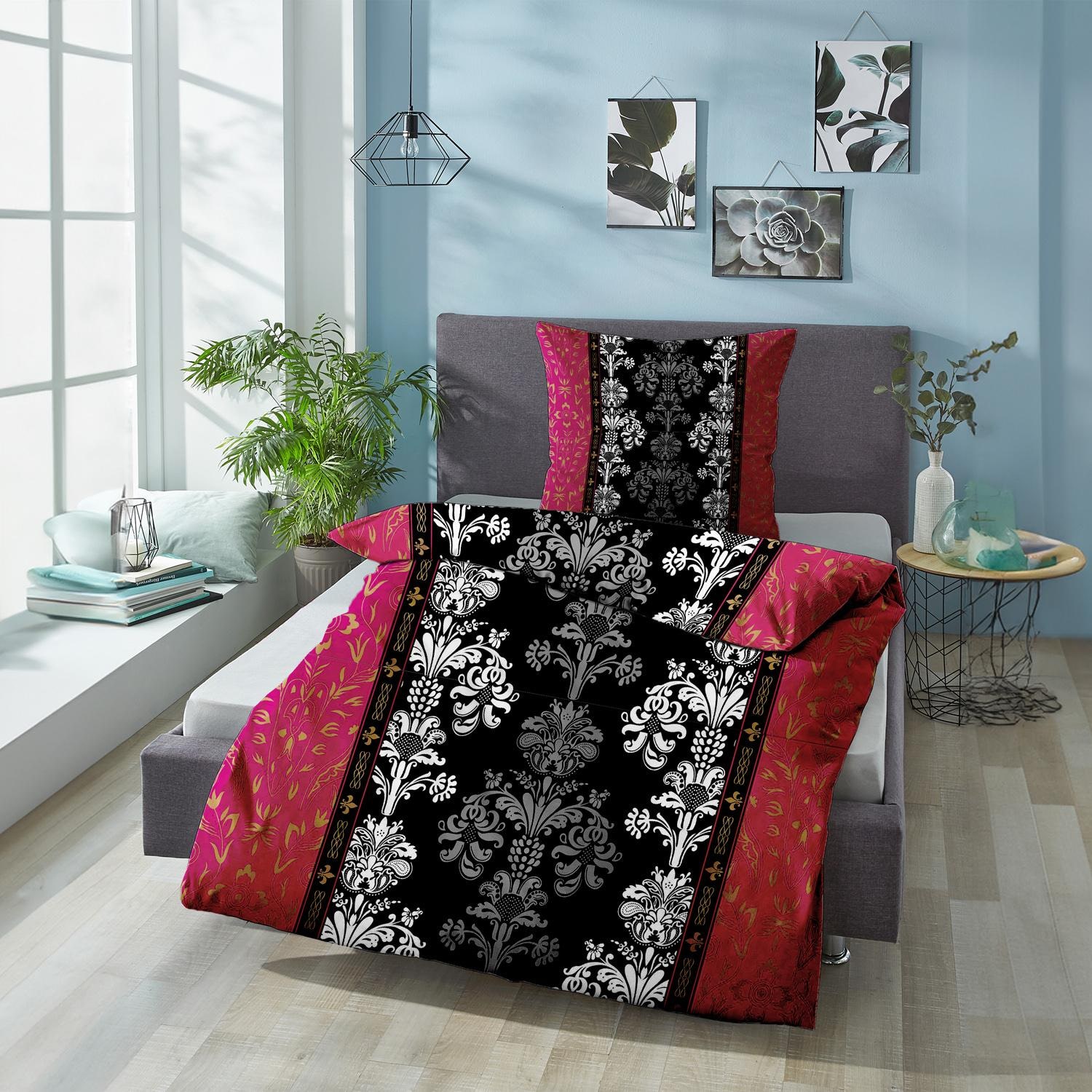 CloudComfort Basic microfiber bed linen black/pink 135 x 200 + 80 x 80 cm