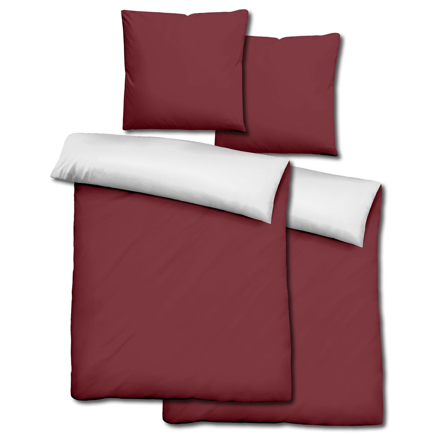 Double pack Sleezzz® Renforcé reversible bed linen dark red/white 135 x 200 + 80 x 80 cm