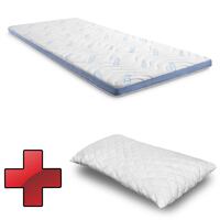 Topper ze studené pěny CloudComfort Cool 90 x 200 cm H2/H3, výška 7 cm, stupeň tuhosti H2/H3, 7zónový topper s letní a zimní stranou + polštář CloudComfort Basic s gelovými vločkami 40 x 80 cm