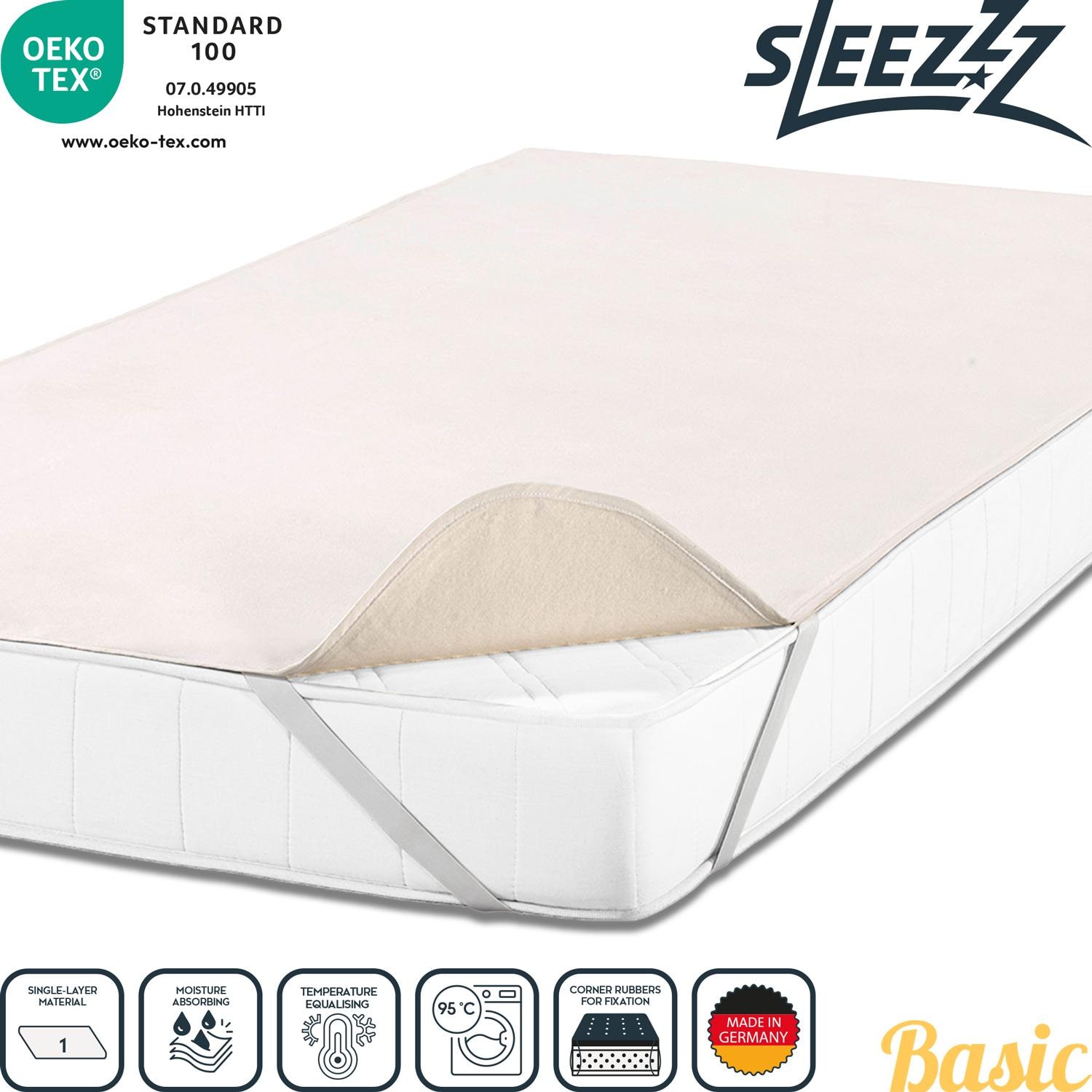 Features as icons – Sleezzz® Basic Molton mattress protector 90 x 190 cm