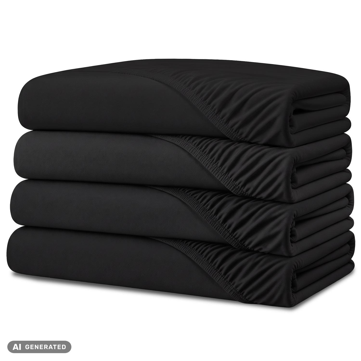 Juego de 4 sábanas bajeras CloudComfort Basic negras 140 x 190 - 160 x 200 cm