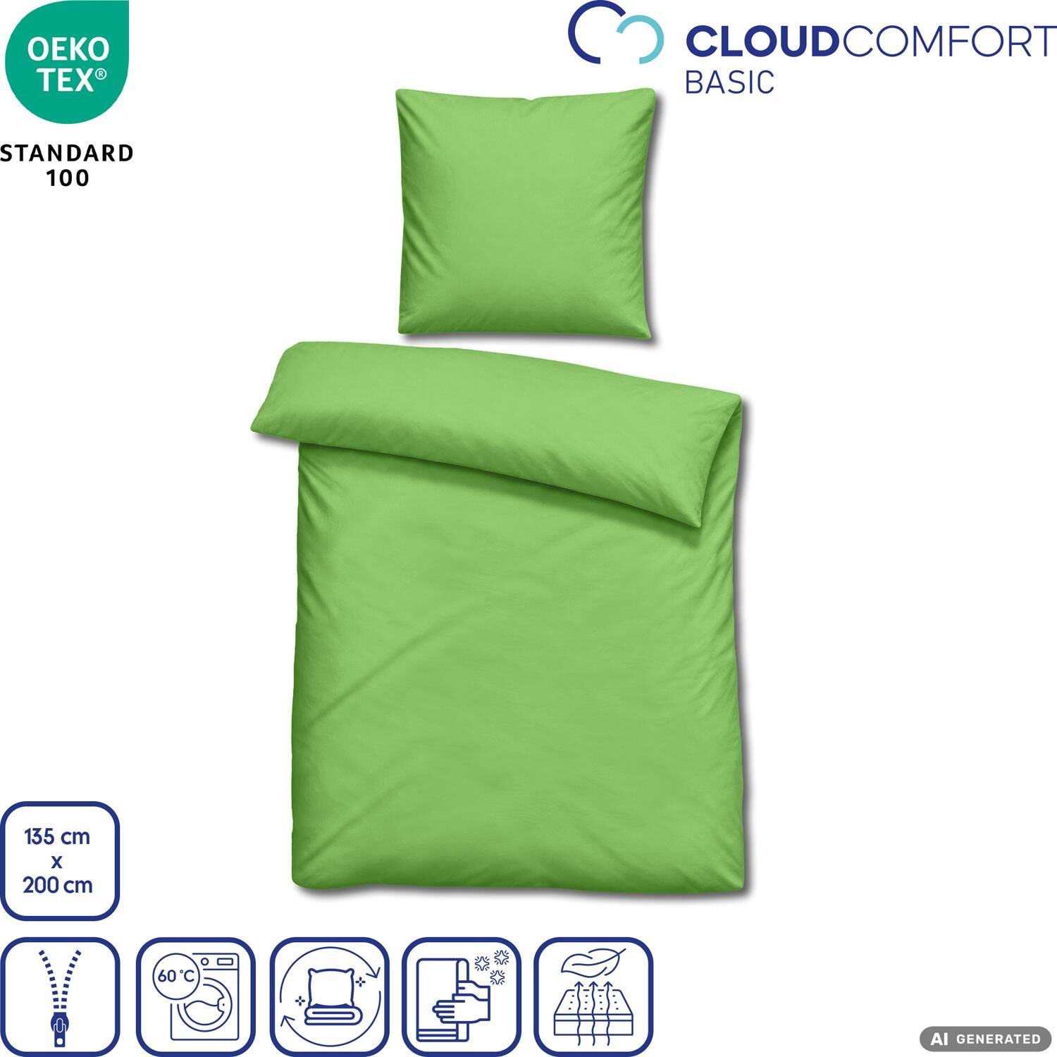 Juego de dos piezas de ropa de cama Cloud Comfort de satén de mako, 135 x 200 cm + 80 x 80 cm