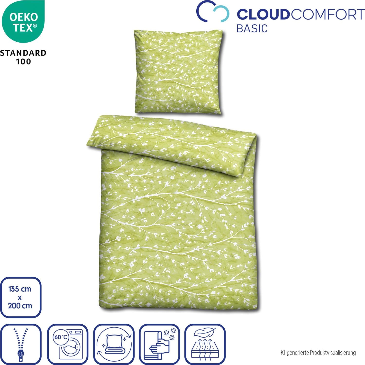Juego de cama Cloud Comfort de satén Mako, 135 x 200 cm + 80 x 80 cm
