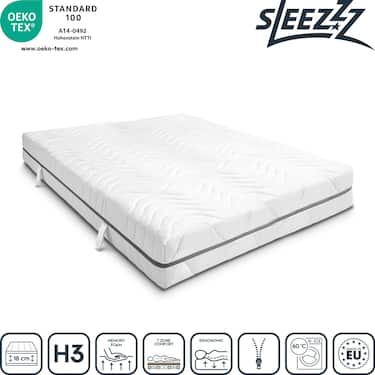 Βισκοελαστικό στρώμα 7 ζωνών Sleezzz Smart 120 x 200 cm, ύψος 18 cm, επίπεδο σκληρότητας H3 με αφρό μνήμης αέρα + ορθοπεδικό μαξιλάρι στήριξης αυχένα Sleezzz Premium με τζελ 32 x 60 cm