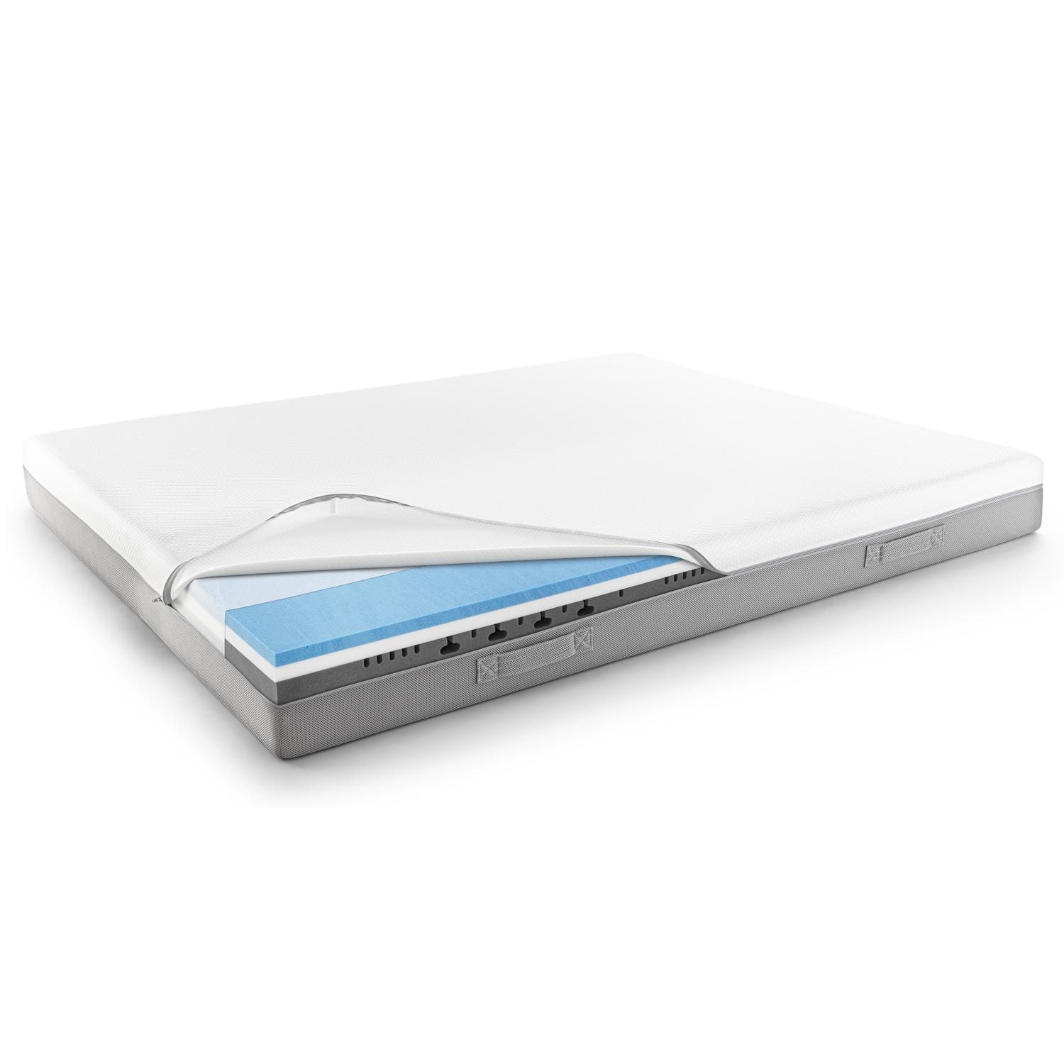 Sleezzz Premium Viscoelastic Mattress, 120 x 200 cm, height 20 cm, firmness level H2/H3, with carrying handles + Sleezzz® Cool Gel Foam Contoured Neck Support Pillow, 40 x 60 x 16 cm