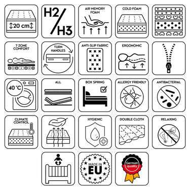 Sleezzz Premium viscoelastic mattress 90 x 200 cm, height 20 cm, firmness level H2/H3, with reversible handles + mattress topper / mattress topper 90 x 200 cm