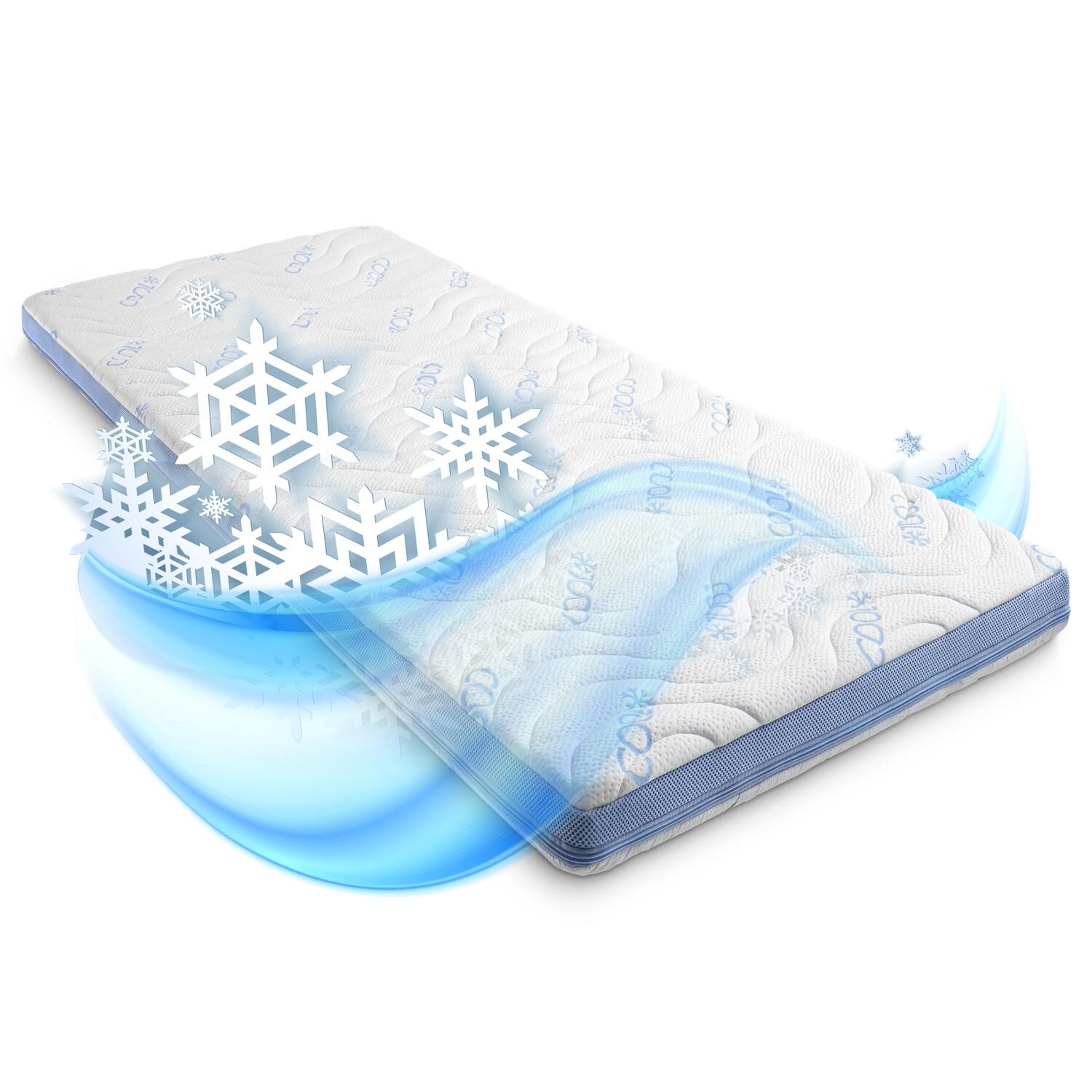 Cold foam topper CloudComfort Cool 80 x 200 cm H2/H3, height 7 cm, firmness level H2/H3, 7-zone topper with summer and winter side