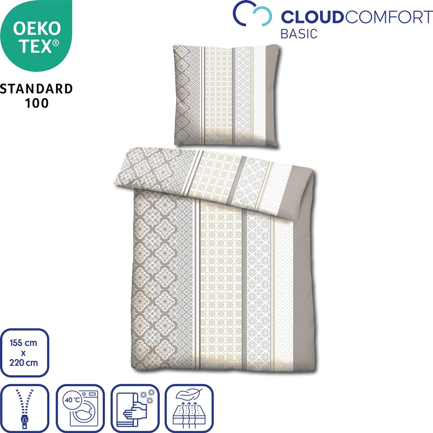 Features as icons – Double pack CloudComfort Basic microfiber bed linen beige 155 x 220 + 80 x 80 cm