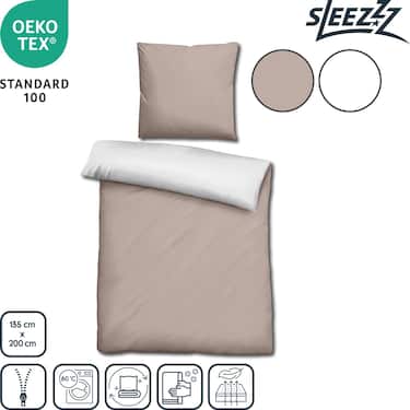 Sleezzz® Renforcé reversible bed linen beige/white 135 x 200 + 80 x 80 cm