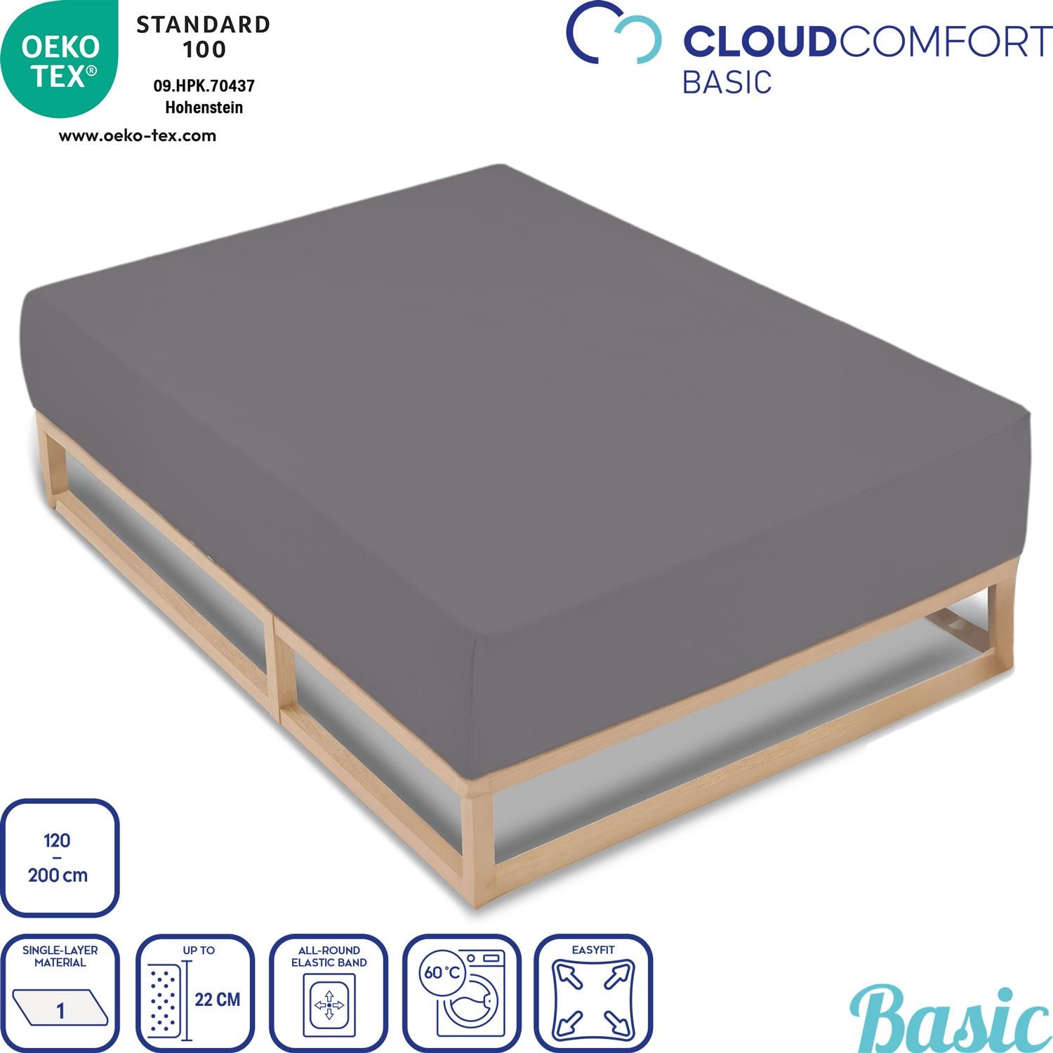 CloudComfort Basic fitted sheet jersey stretch dark gray 120 x 200 cm