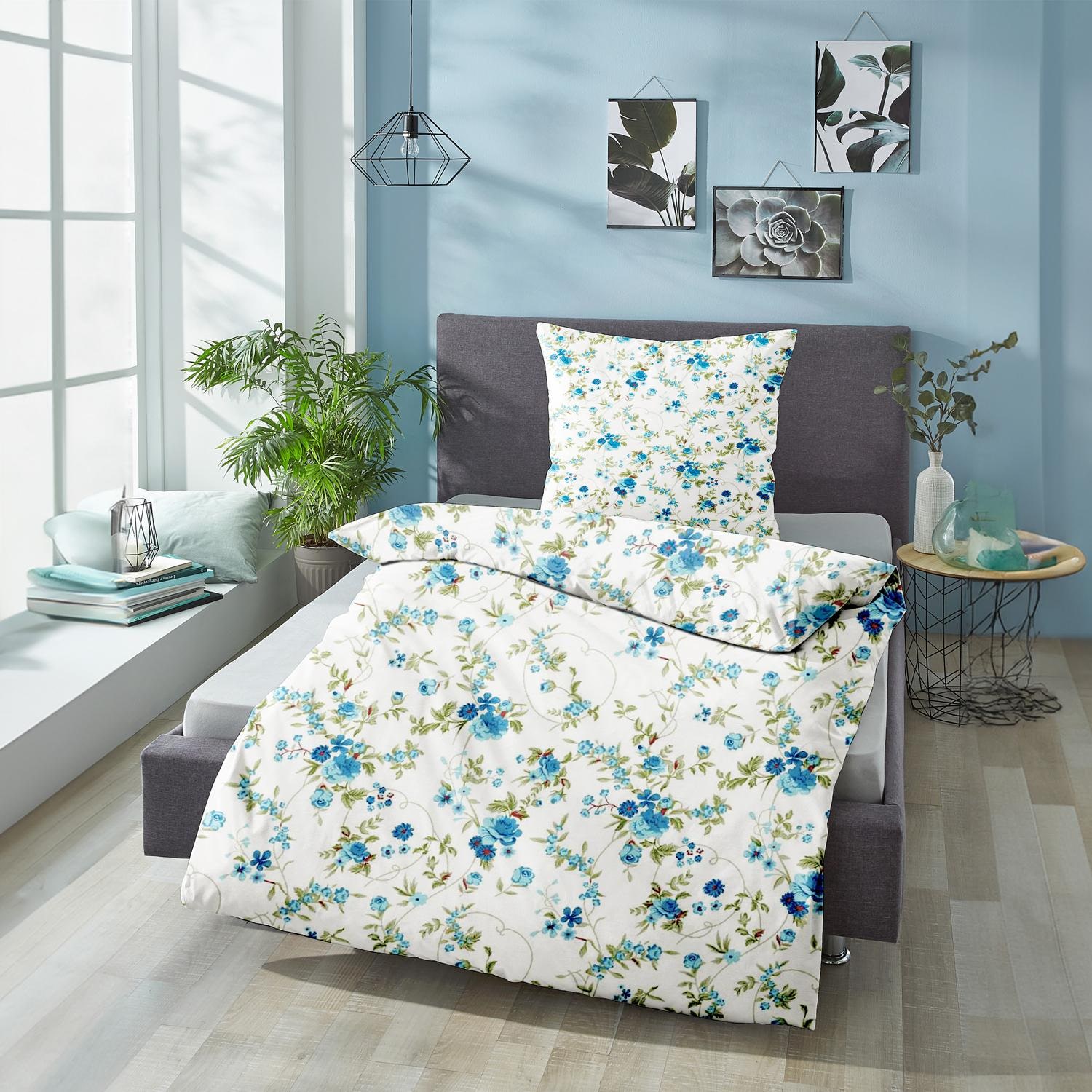 CloudComfort Basic microfiber bed linen blue flowers 135 x 200 + 80 x 80 cm