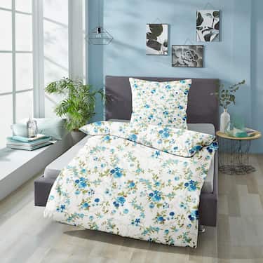 CloudComfort Basic ropa de cama de microfibra flores azules 135 x 200 + 80 x 80 cm