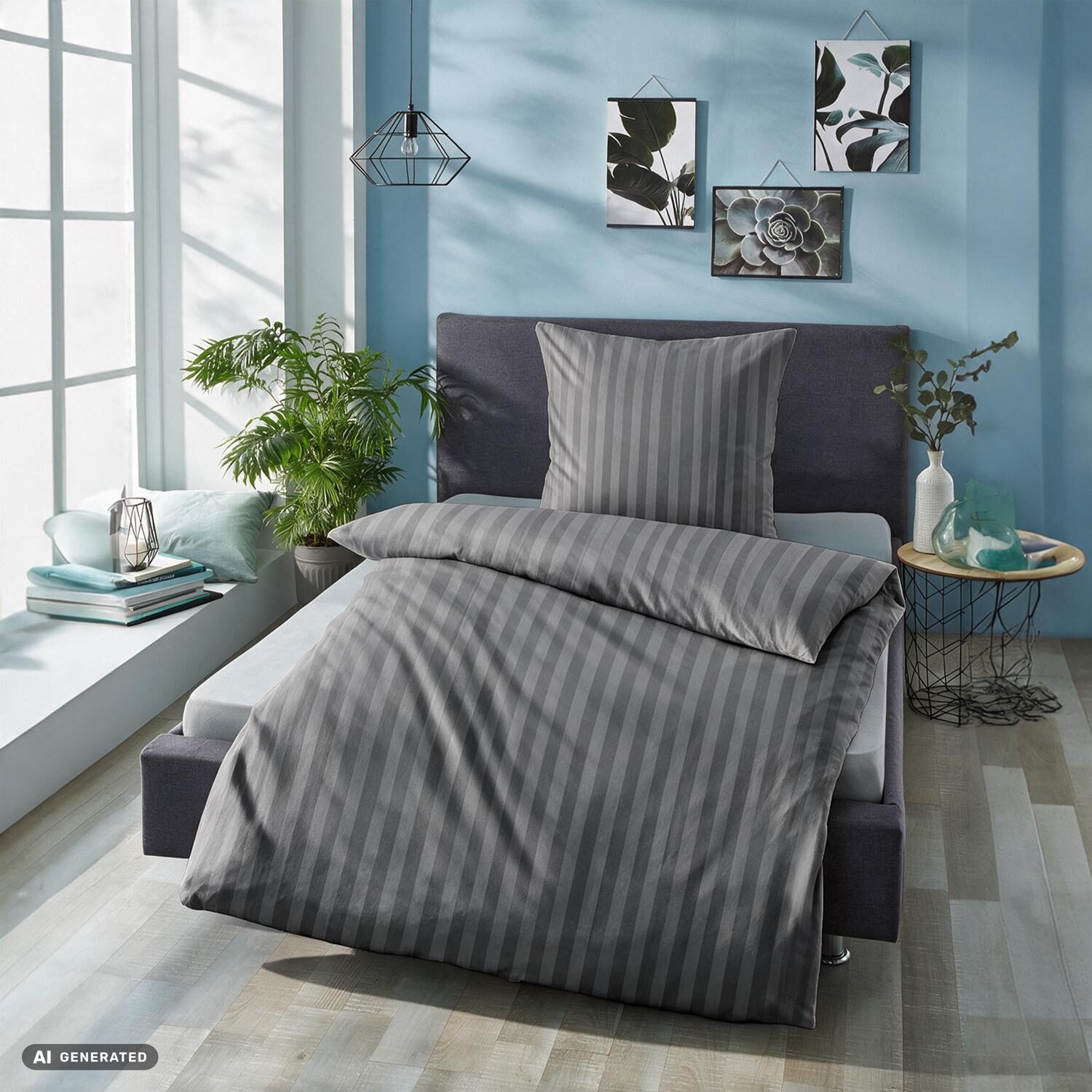 Juego de cama Cloud Comfort de satén Mako, color antracita, 135 x 200 cm + 80 x 80 cm
