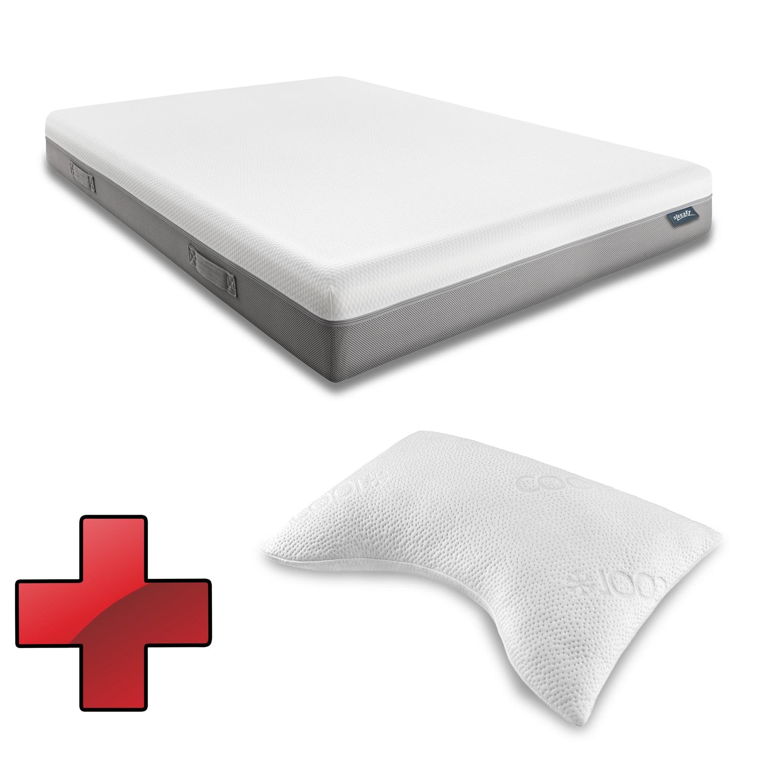 Colchón Sleezzz® Premium 140 x 200 cm + almohada de contorno con espuma de gel refrescante Sleezzz® para el cuello