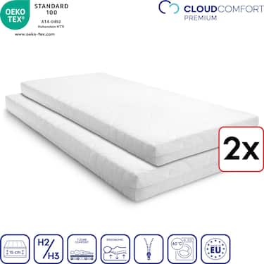 Dubbelförpackning Premium 7-zonsmadrass 100x200 cm CloudComfort, höjd 15 cm, fasthetsnivå H2/H3, tvåbäddsrum